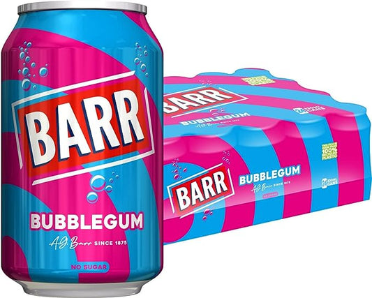 BARR since 1875, Blue Bubblegum flavoured 24 pack Fizzy Drink Cans, No Sugar, 24 x 330 ml