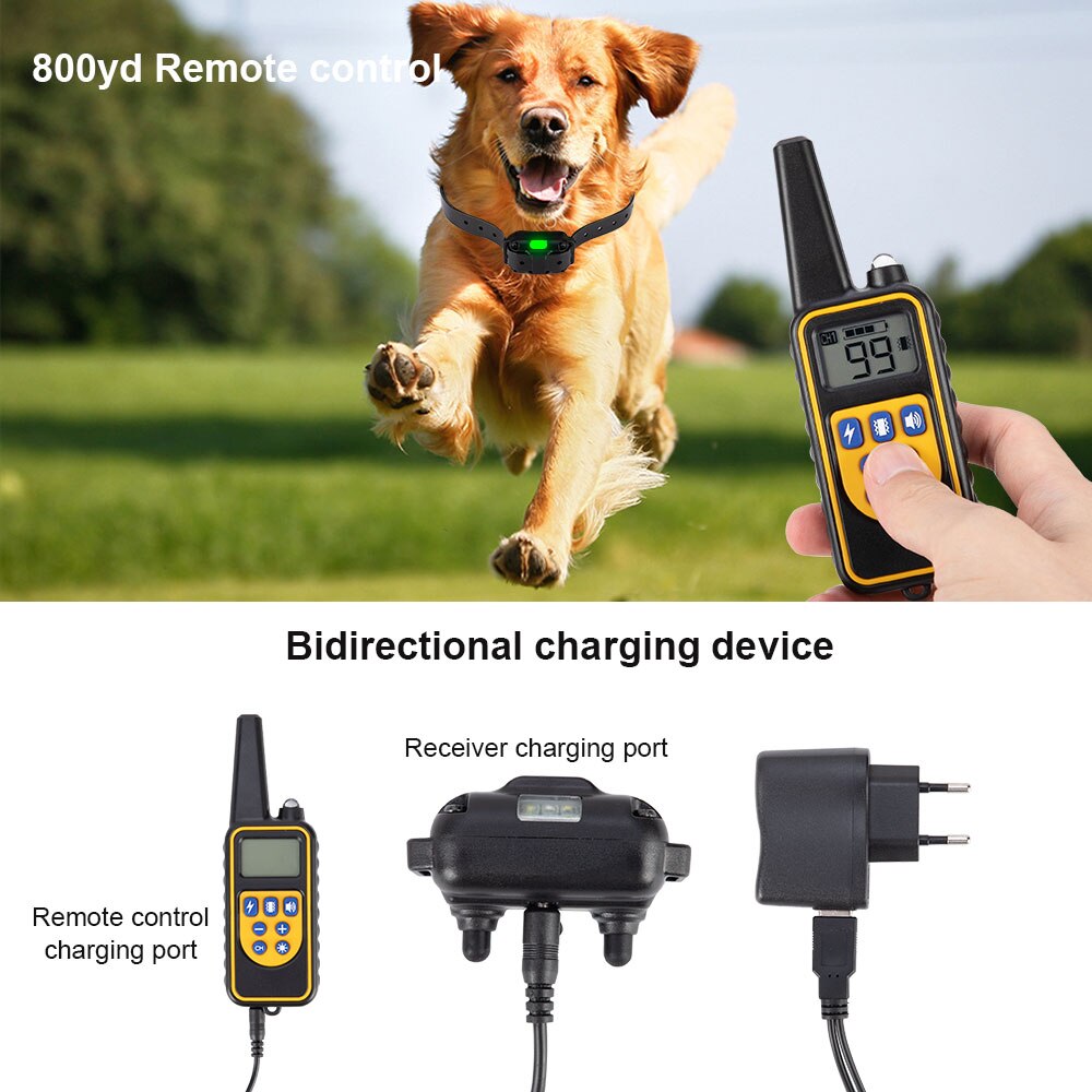 800m Electric Dog Training Collar Pet Remote Control Waterproof Rechargeable with LCD Display for All Size Vibration Sound